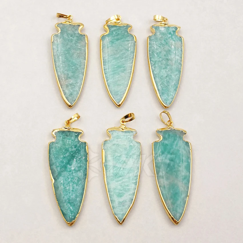 

WT-P1196 Wholesale fashion jewelry natural stone pendant green stone arrowhead shape pendant with 24k gold electroplate