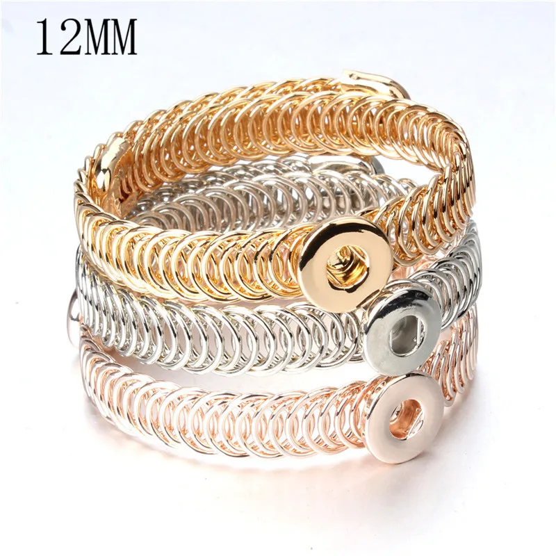 New 12MM 18mm Metal Snap Button Bracelet Bangles Adjustable Size Rose Gold Silver Color Cuff Bracelet for Men Women Bracelets