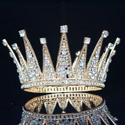 Vintage Crystal Queen King Bridal Tiara Crown Bride Headpiece Wedding Hair Jewelry Accessories Women Pageant Prom Hair Ornaments