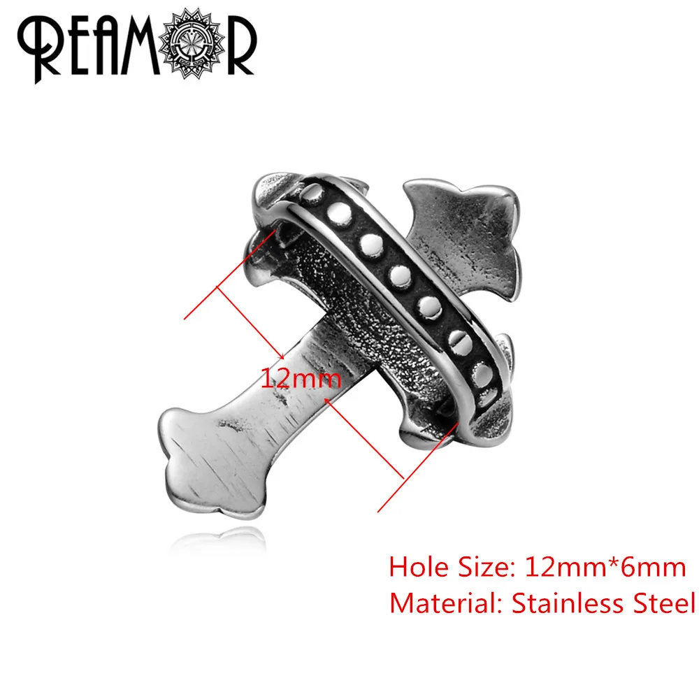 REAMOR 12*6mm Antique Pattern 316l Stainless Steel Cross Spacer Charm Beads For DIY Jewelry Making Men Bracelet Accessories
