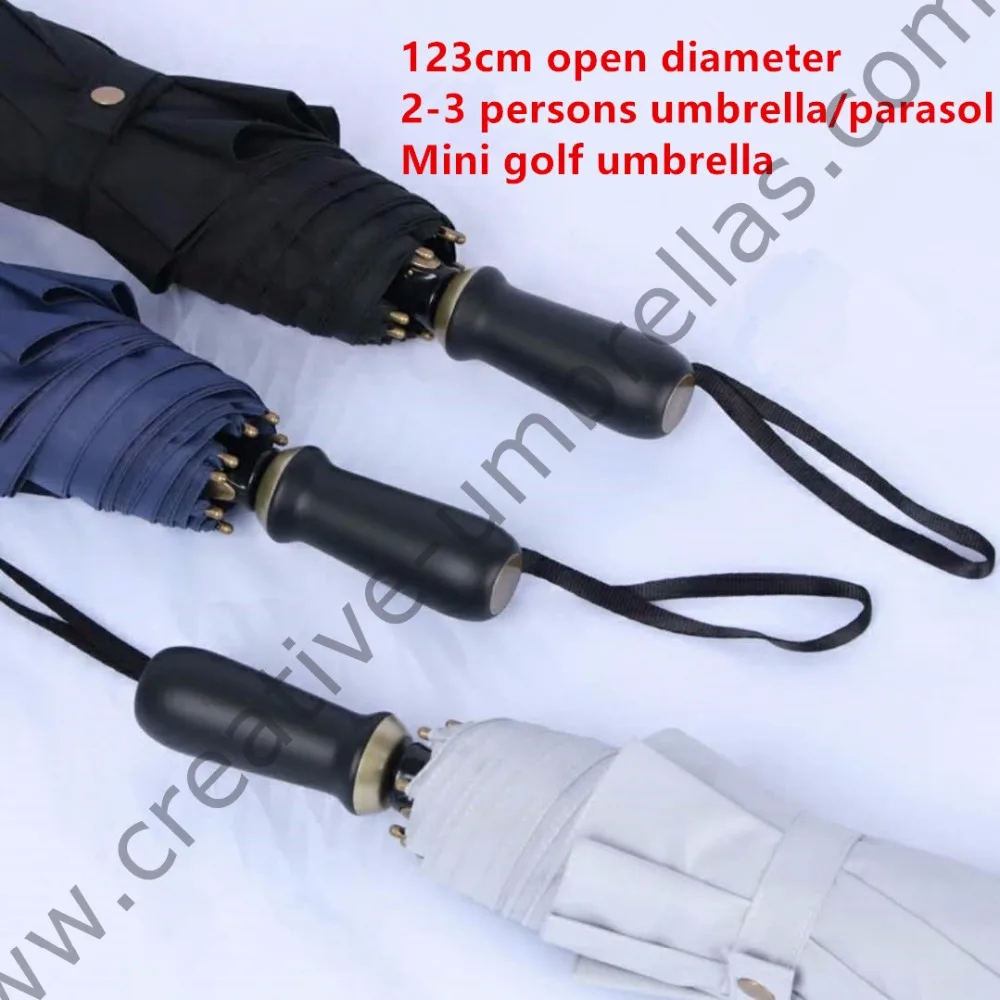 123cm 2-3 persons 75T alloy steel two fold manual open anti-thunder windproof business umbrella ABS&Rubber mini golf parasol