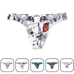 Ice Silk Seamless Sissy Men Thongs and G Strings Sexy Print Men Penis Pouch Bikini Underwear Male Panties Cueca Plus Size M-XXL