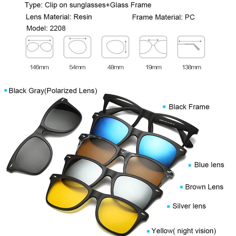 Fashion Optical Spectacle Frame Men Women With 5 Clip On Sunglasses Polarized Magnetic Glasses For Male Myopia Eyeglasses RS159