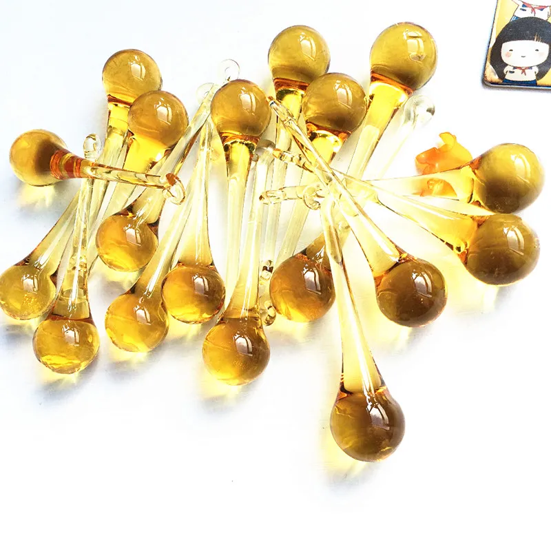 (Free Jump Rings) 12pcs/lot 20x80mm Golden Color Glass Chandelier Pendants Crystal Bead Curtain Ornaments Christmas Tree Hanging