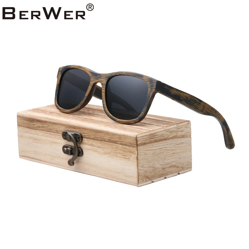 

BerWer 4 Colors Polarized Bamboo Wood Sunglasses Women Men Mirror Coating Lenses Eyewear 2022