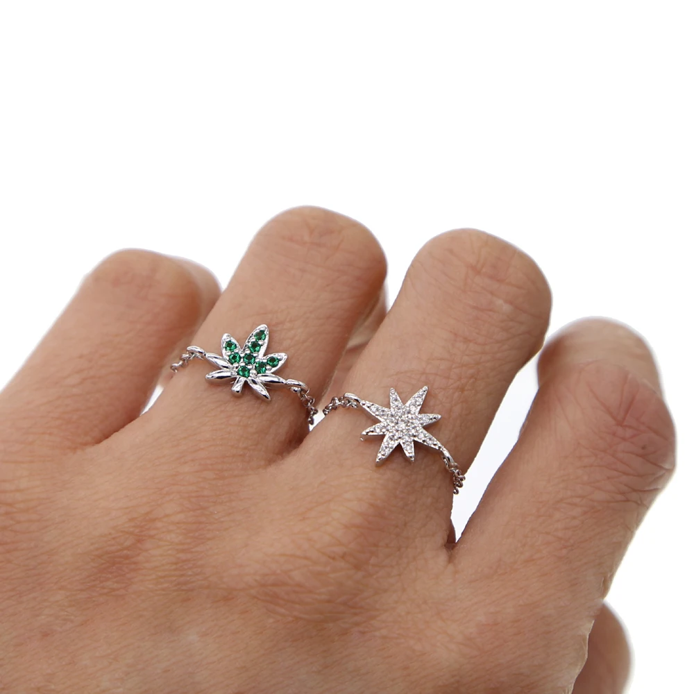 simple adjust chain with cz star charm simple lovely girl women finger rings