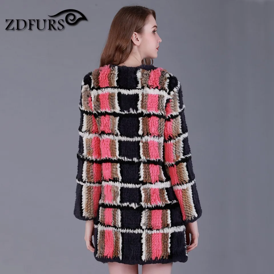 Zdfurs * 2017 novo real feito à mão malha rex coelho casaco de pele inverno outerwear estilo longo grid casaco de pele ZDKR-165021