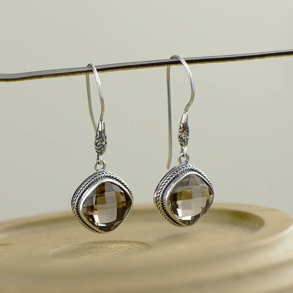 S925 sterling silver earrings sliced Natural stone long section geometric earrings and studded ladies' earrings