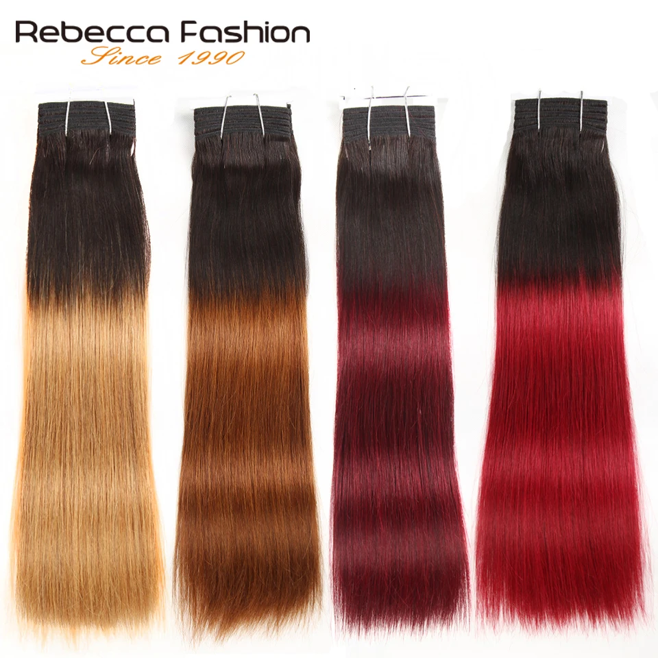 Rebecca Double Drawn Hair 113g Remy Brazilian Silky Straight Weave Human Hair Bundles Ombre Red Brown Blonde Black Colors 1 PC