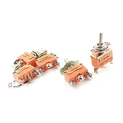 5 Pcs AC 250V 15A 12mm Thread SPDT 3-Position Orange Metal Toggle Switch