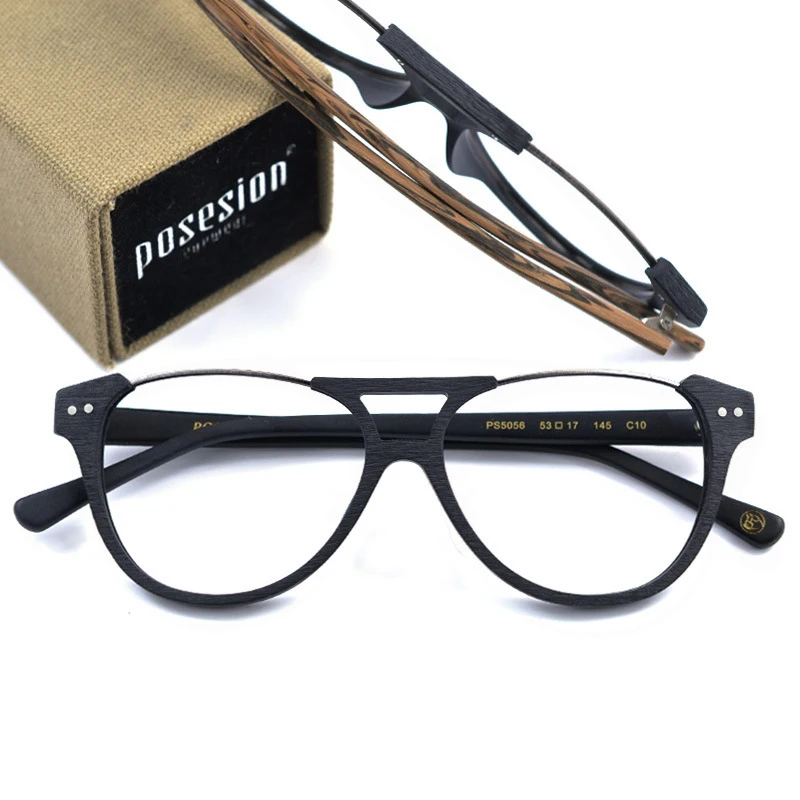 HDCRAFTER Prescription Eyeglasses Frames Men Myopia Glasses Frame Wood Grain Optical Glasses Frame for Women Spectacles frame image 2