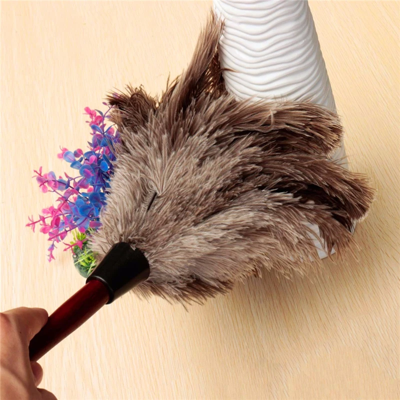 Arshen 40cm Ostrich Natural Feather Duster Brush Wood Handle Anti-static Cleaning Tool Household Furniturer Car Dust Cleaner