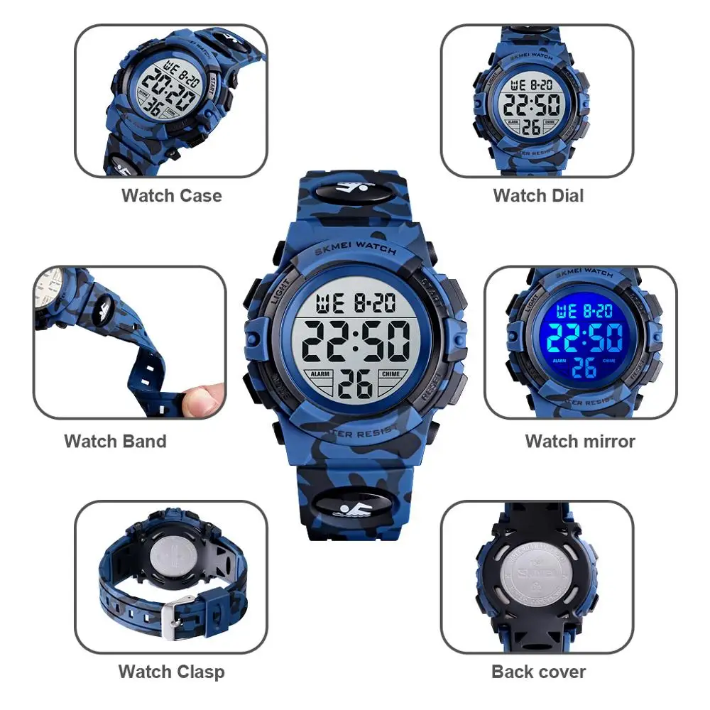 SKMEI Fashion Kids Watches Sport Children\'s Watch 5bar Waterproof Colorful Lights 12/24Hour Camouflage relogio infantil 1548 Boy