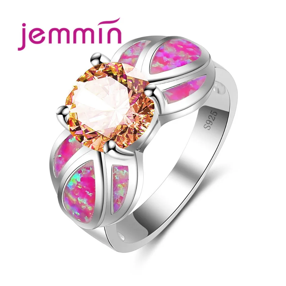 

New Arrival Female Hot Pink Opal Ring Jewelry for Fashion Women Wedding Engagement Rings Bague Femme