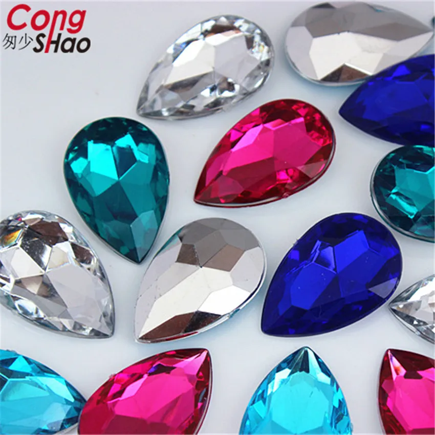 Cong Shao 50pcs 20x30mm Acrylic rhinestone trim Drop Pointback Stones And Crystals Clothing Crafts Ornament Accessories CS143