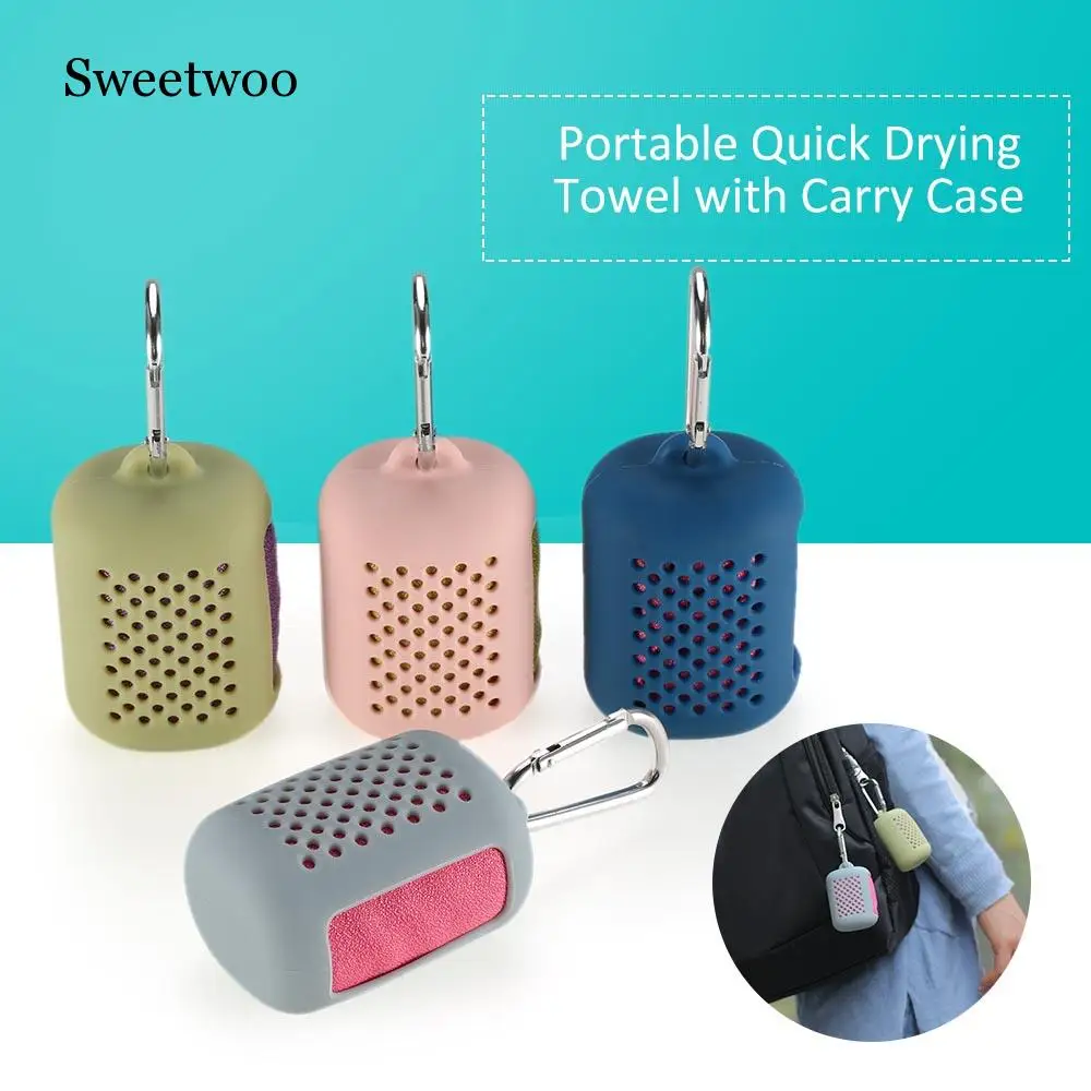 Travel Foldable Mini Towel Portable Hiking Camping Quick Dry Towel With Silicon Case Outdoor Tool Sports Face Hand Towel