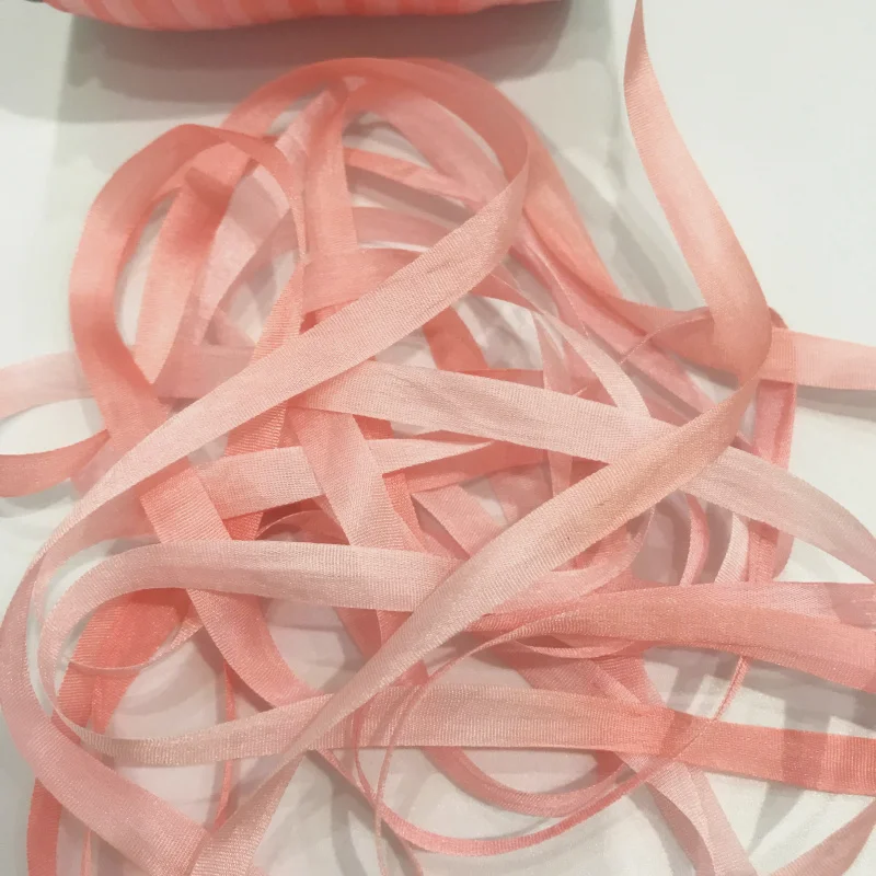 7mm,100% real pure silk ribbons Pink variegated double face taffeta silk for embroidery and handcraft project,gift packing