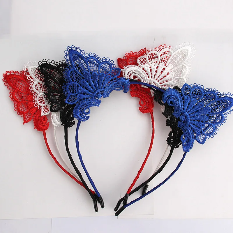 1PC Female Women Lady Girls Sexy Cat Ears Black Lace Hairbands Headbands Headwear Hair Hoop Party Hair Accessories