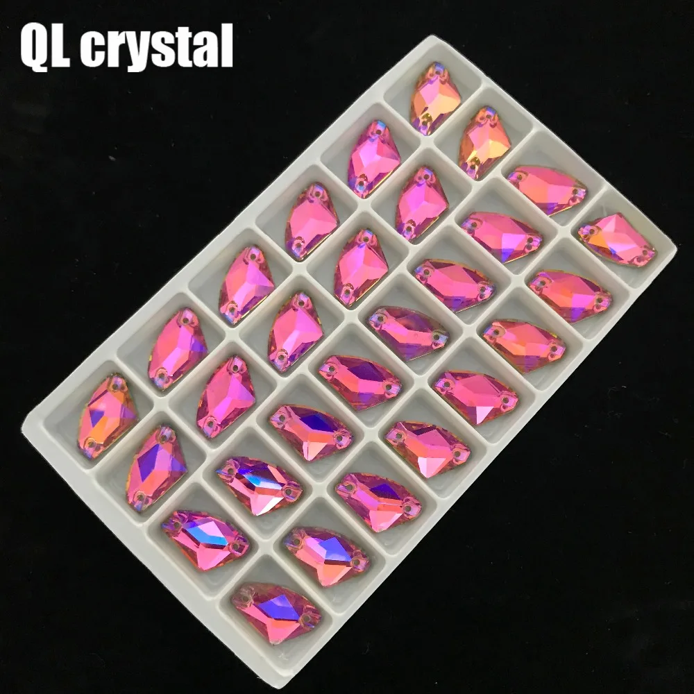 QL Crystal  K9 AB Galactic AX Sew on Crystal Rhinestone Flatback Glass crystal sew on strass for Wedding dress clothing