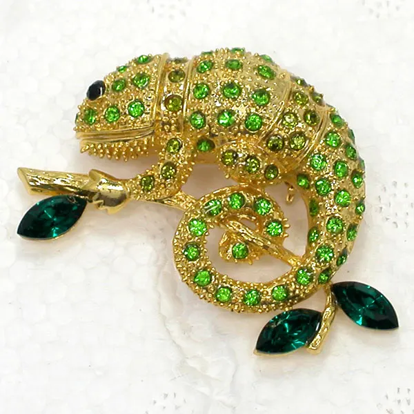 

peridot Rhinestone Marquise Chameleon Reptile Pin brooches C658 K2