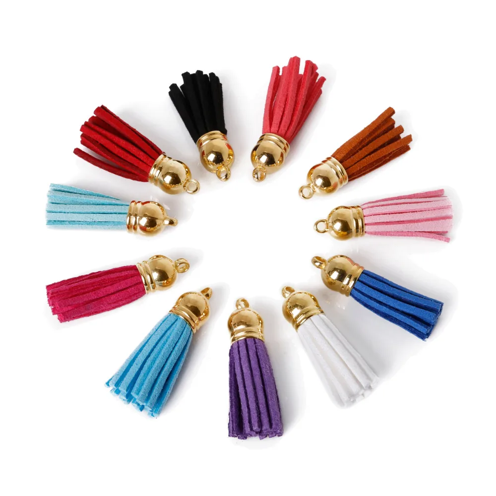 

10Pcs/bag 35x38mm Suede Leather Tassel Pendant For Key Chains/Cellphone Charms Top End Caps Cord Tip Earrings Jewelry Making