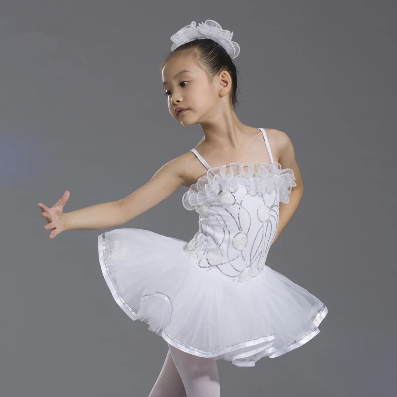 

White Swan Lake Kids Ballet Tutu Skirt W/Leotard Child Sequins Stage Performance Costume Girls Dance Competition/Practice Dress