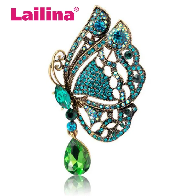 

Vintage Flower Pendant Brooch Pins Crystals Water Drop Rhinestone Butterfly Wedding Bride Brooches for Women