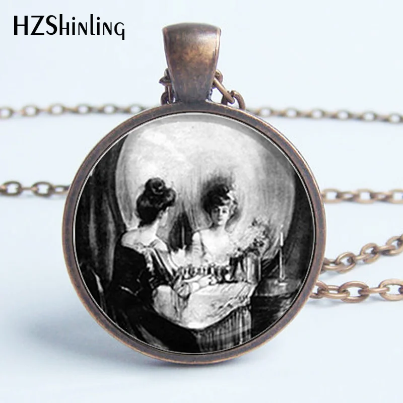 HZ--A379 Wholesale Glass Dome Jewelry Skull Necklace Skull jewelry glass cabochon necklace art gift for Women or Men HZ1