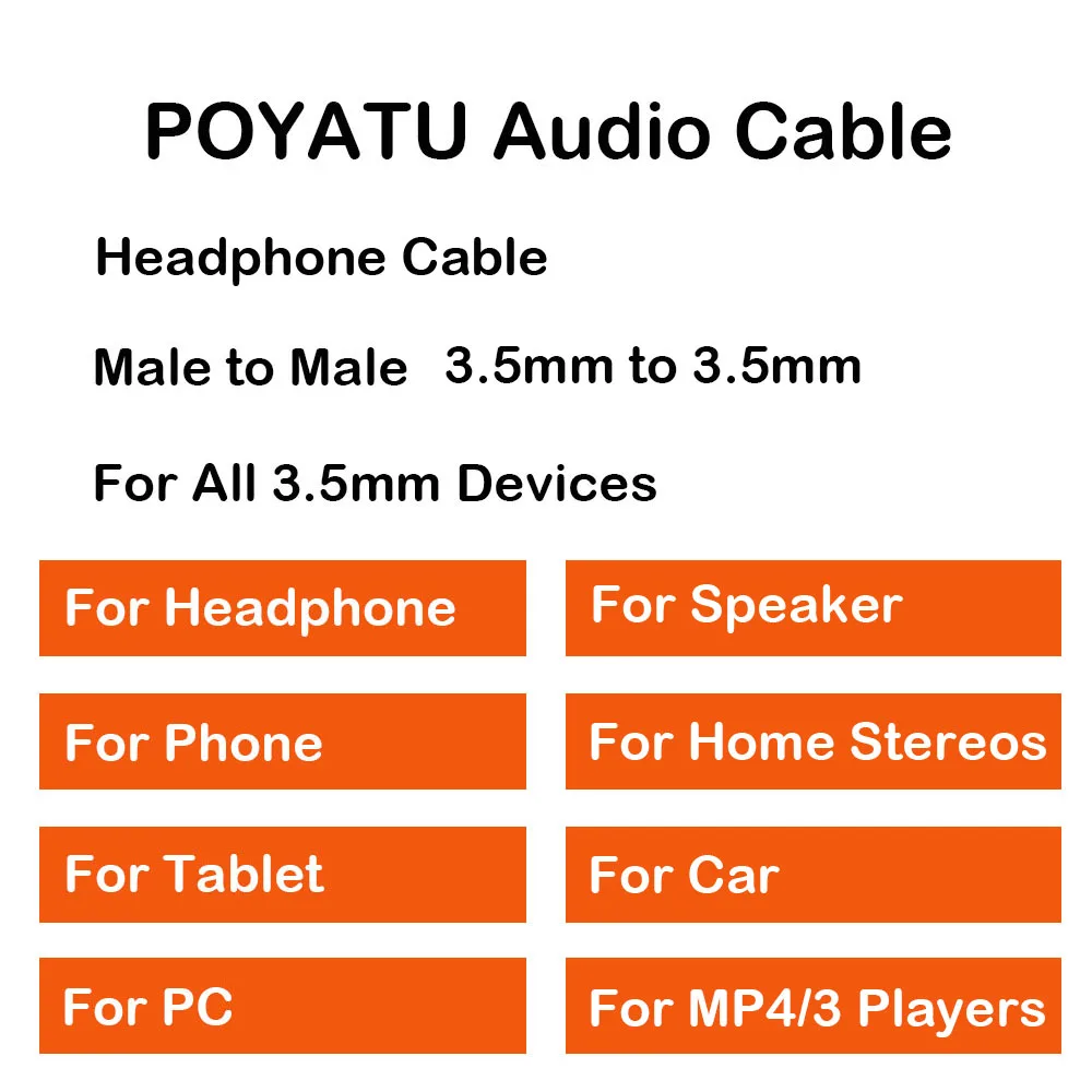 POYATU Headphone Aux Cable For V-MODA Crossfade M-100 LP LP2 M-8 V-80 Male To Male Audio Cable 3.5mm Jack To Jack Cable For Car