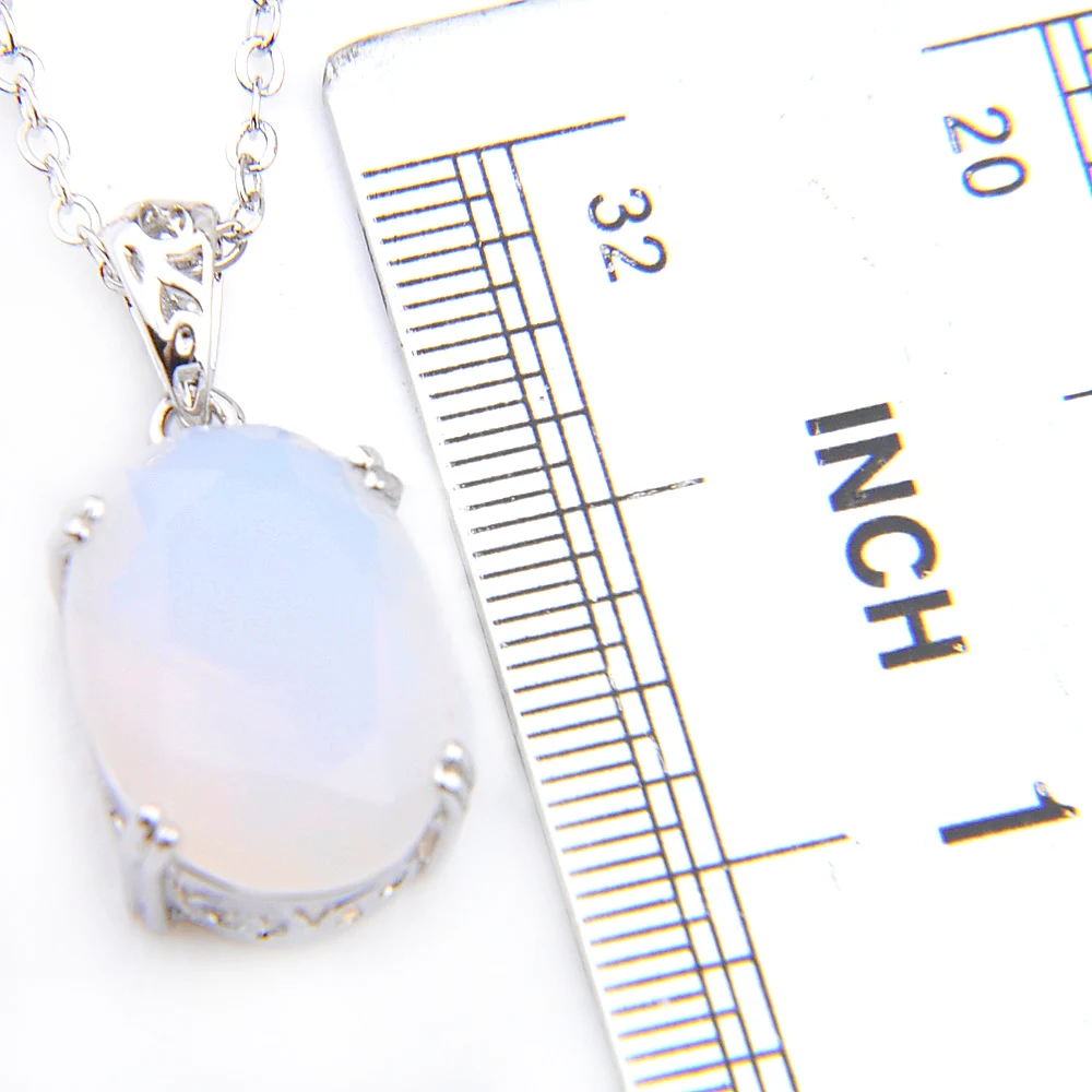 Luckyshine 16x12mm Oval Rainbow Moonstone Gemstone Silver Pendant Necklaces