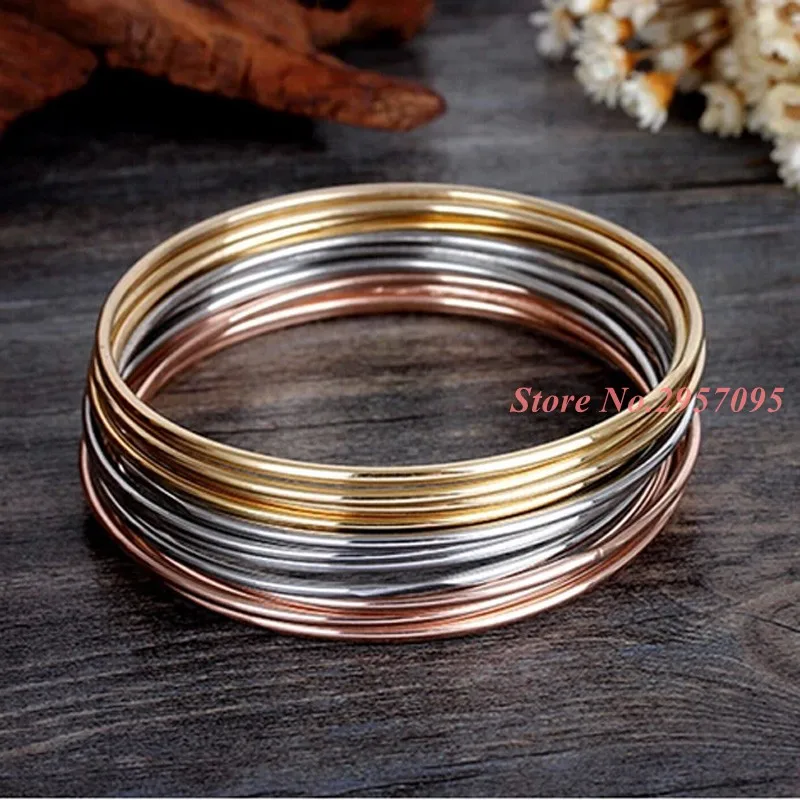 New Design Fashion 12Pcs Set Round Bracelet Cuff Silver/Gold/Rose Gold Color Stainless Steel Bangles Bracelets For Women