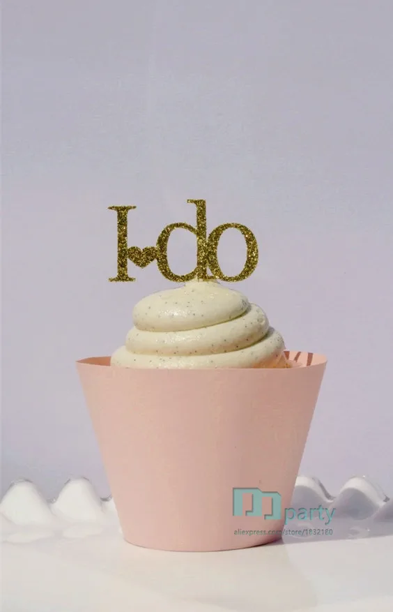 20pcs Handmade Gold Glisten Letter I do Cupcake Toppers,wedding cake topper wedding Engagement,/ Dessert ,Food , fruit Topper