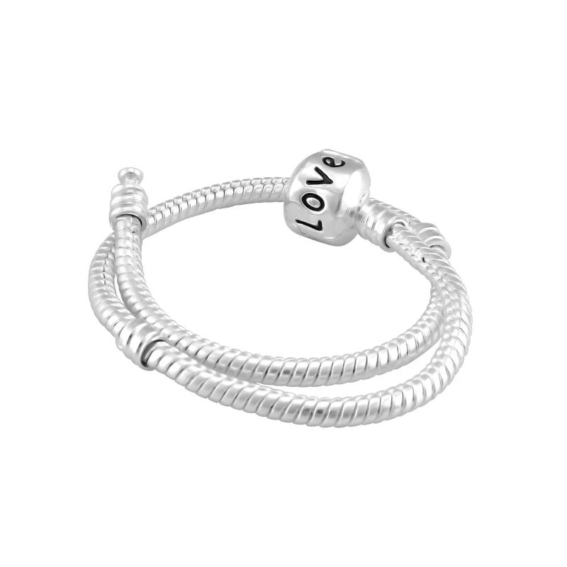 High Quality Pink Heart Silver Plated Snake Chain Bracelet Fit Original Pandora Charms Bracelet For Women Making 18-21cm,PSC021