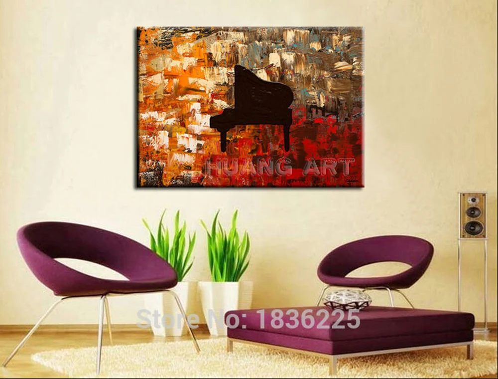 Hand Painted Wall Art Abstract Piano Oil Painting for Hall Wall Decor Hand-Painted Guitar Musical Instrument Canvas Painting