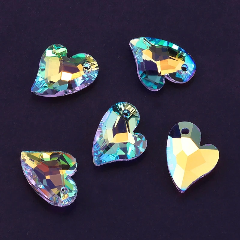 크리스털 참 헌신 2 U 하트 펜던트, 6261 유리 하트 모양 구슬, 라인석 보석 목걸이 귀걸이 DIY용, 17mm, 팩당 12 개