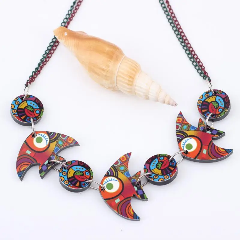 Bonsny colorful fish necklace  face new 2014 lovely cutependant fashion girls acrylics  for woman Free shipping