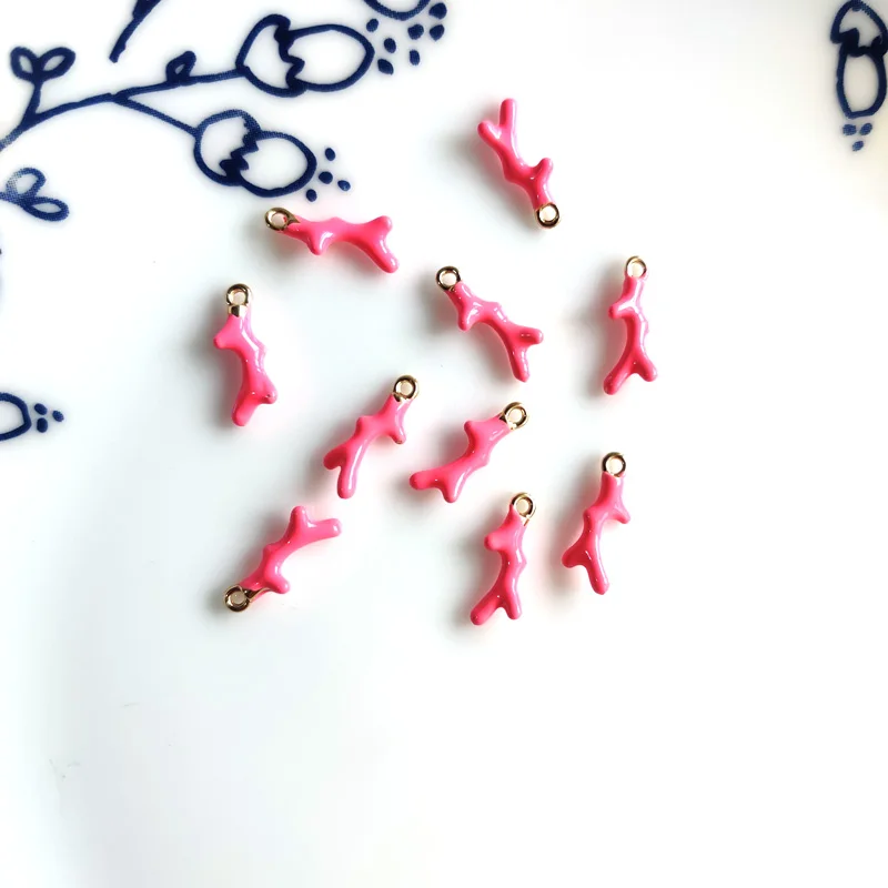 wholesale 10 pcs/lot gold color imitated coral branch epoxy charms golden jewelry making DIY for women