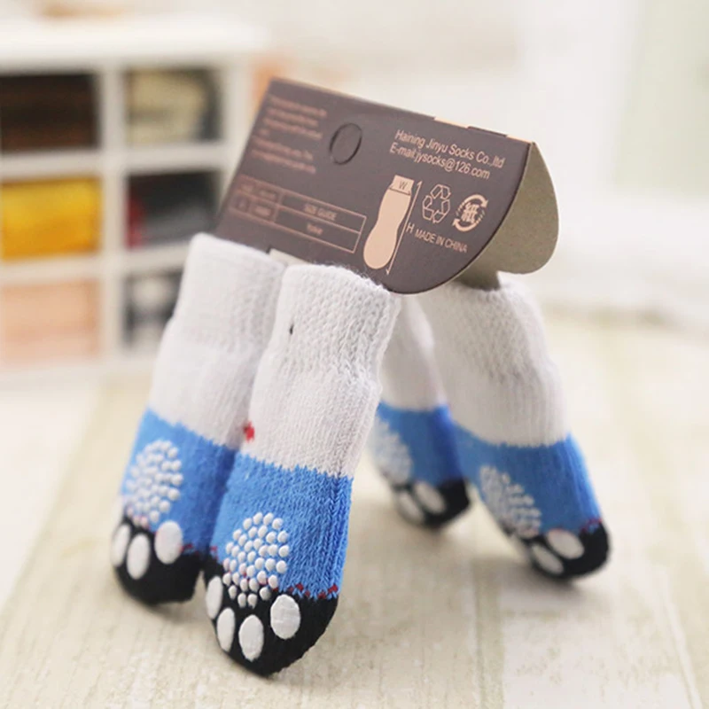 4pcs Warm Puppy Dog Shoes Soft Acrylic Pet Knits Socks Cute Cartoon Anti Slip Skid Socks For Small Dogs Pet Products S/M/L