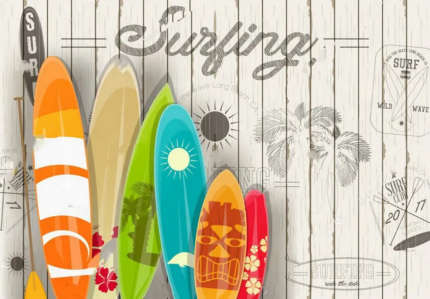 Surfboard Surf Surfing Vintage Club Shop Palm Tree backgrounds  High quality Computer print party photo backdrop