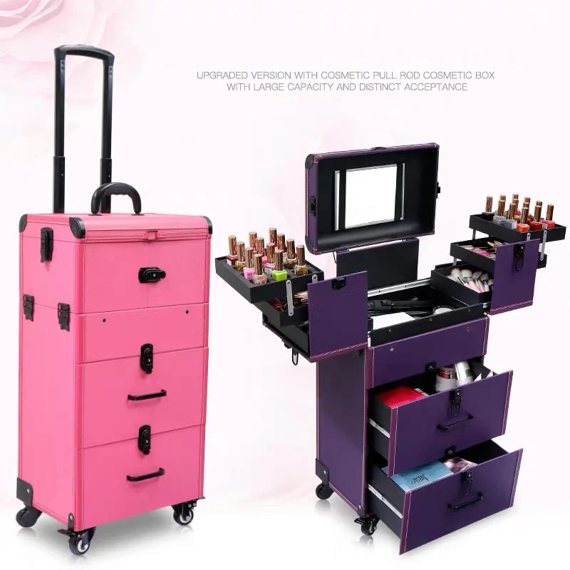 

Women Large trolley cosmetic case new rolling luggage multi-layer trolley makeup box beauty tattoo manicure carry on toolbox