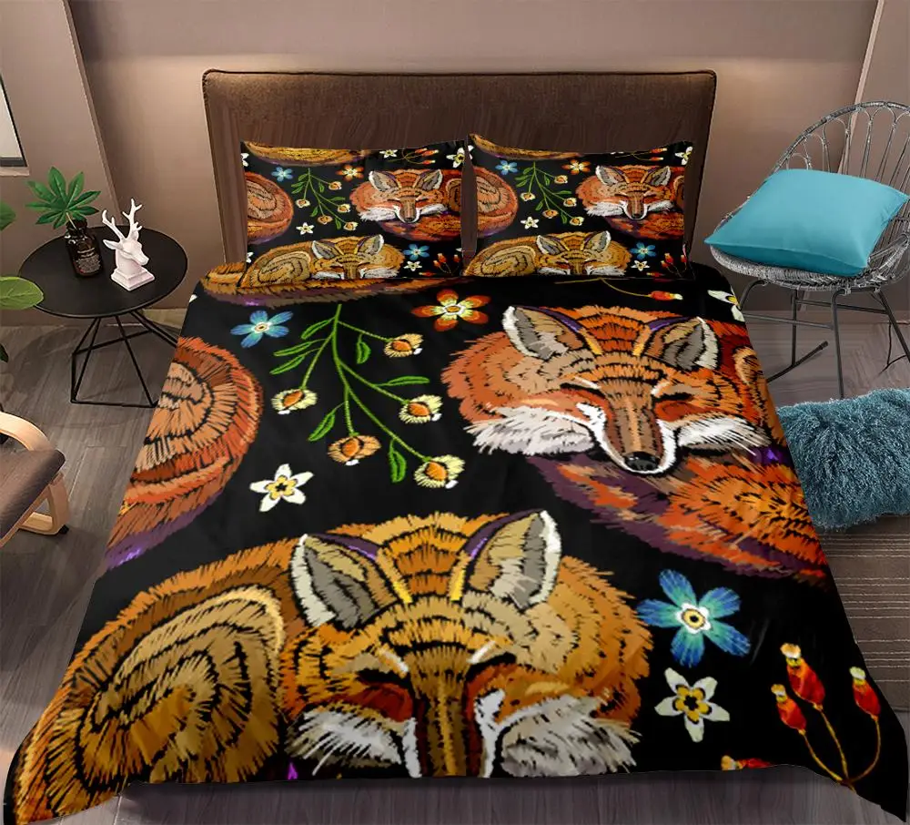 

Retro Fox Bedding set Retro Animals floral pattern Duvet cover set quilt cover Bedclothes dropship home textiles 3pcs