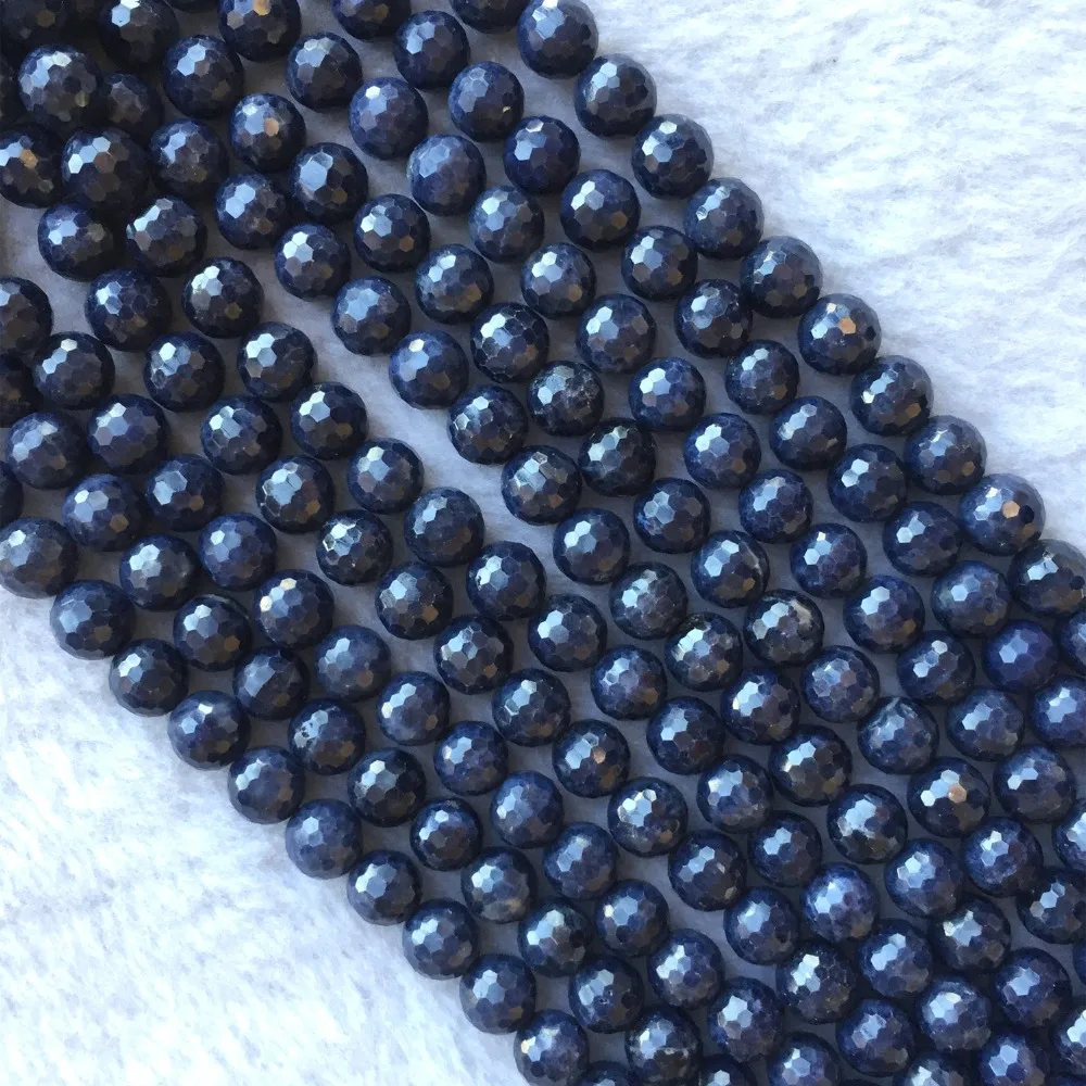 Wholesale Natural Genuine Dark Blue Sapphire Round Loose Faceted Beads 8mm 15