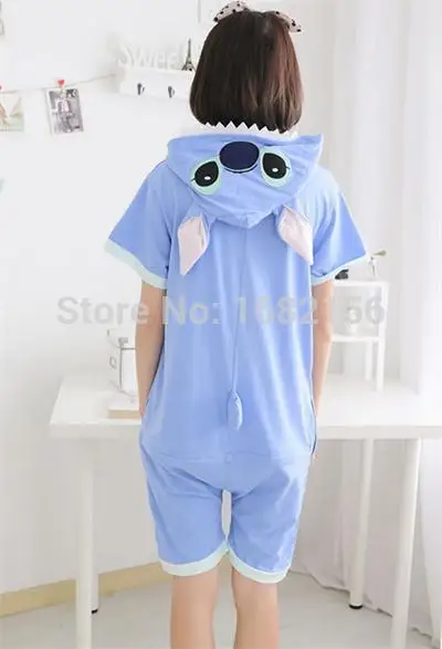 New Cotton Anime Cosplay Animal Costume Short Sleeve Stitch Cartoon Animal Pajamas Onesie Sleepwear For Adult