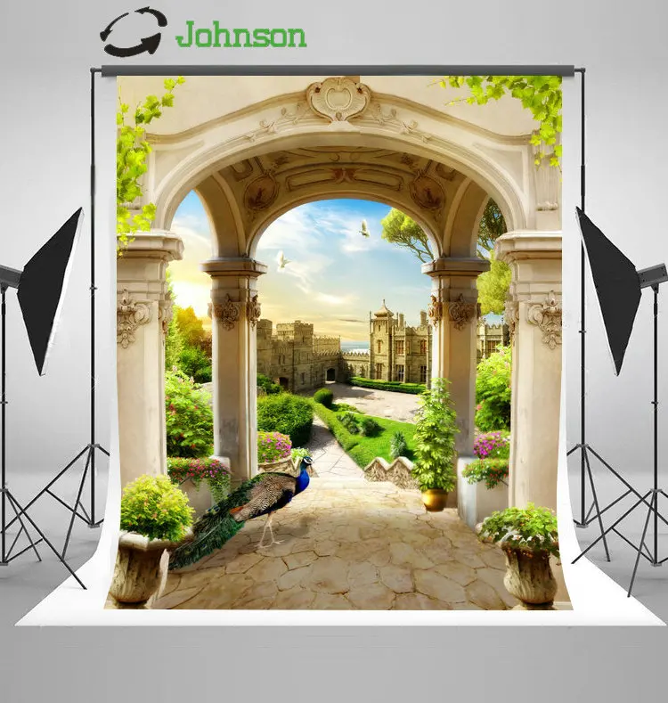 Palace Arch Column Flower Garden Outdoor Patio Road backdrops polyester or Vinyl cloth Computer print wedding background