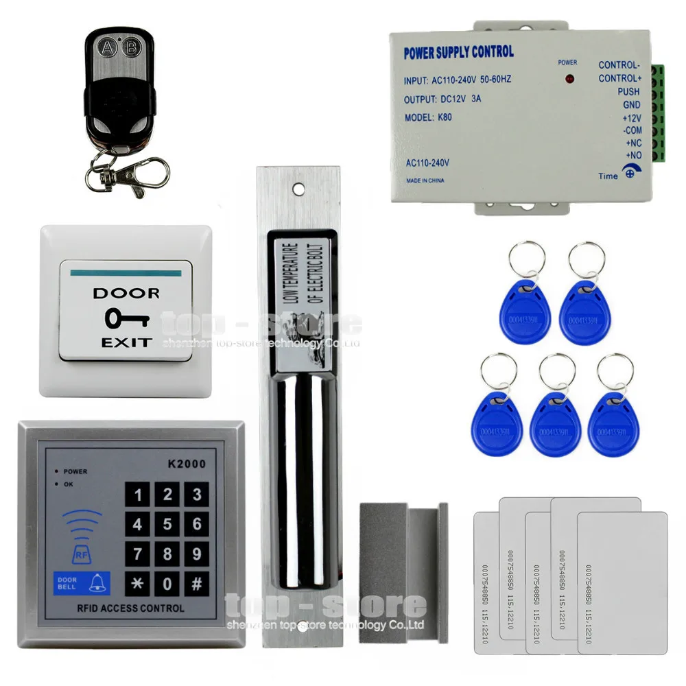 DIYSECUR Full Kit Set RFID Keypad Access Control System + Electric Drop Bolt Lock + Remote Control K2000