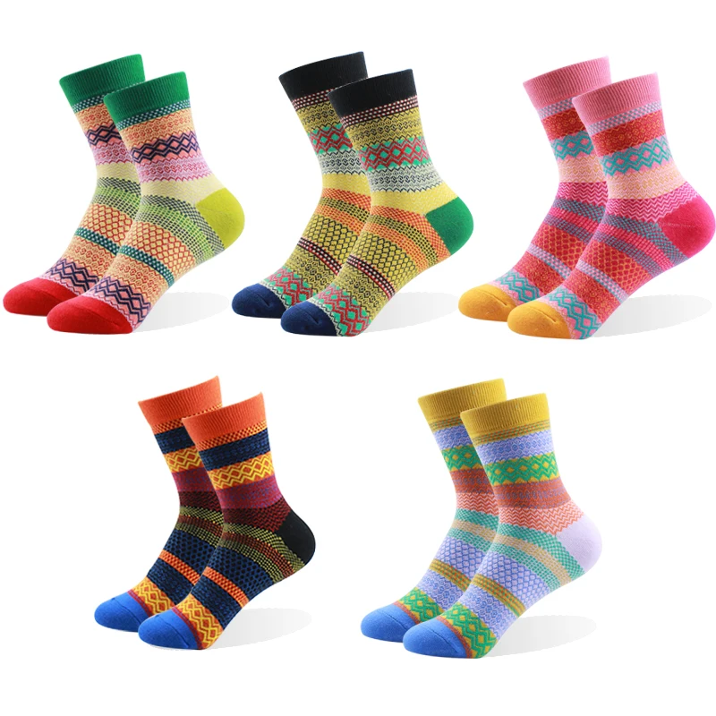 100% Newest Brand Retro Nation Women Cotton Striped Multi-Color Fashion Casual Dress Women\'s Socks Nice Gift Good Quality