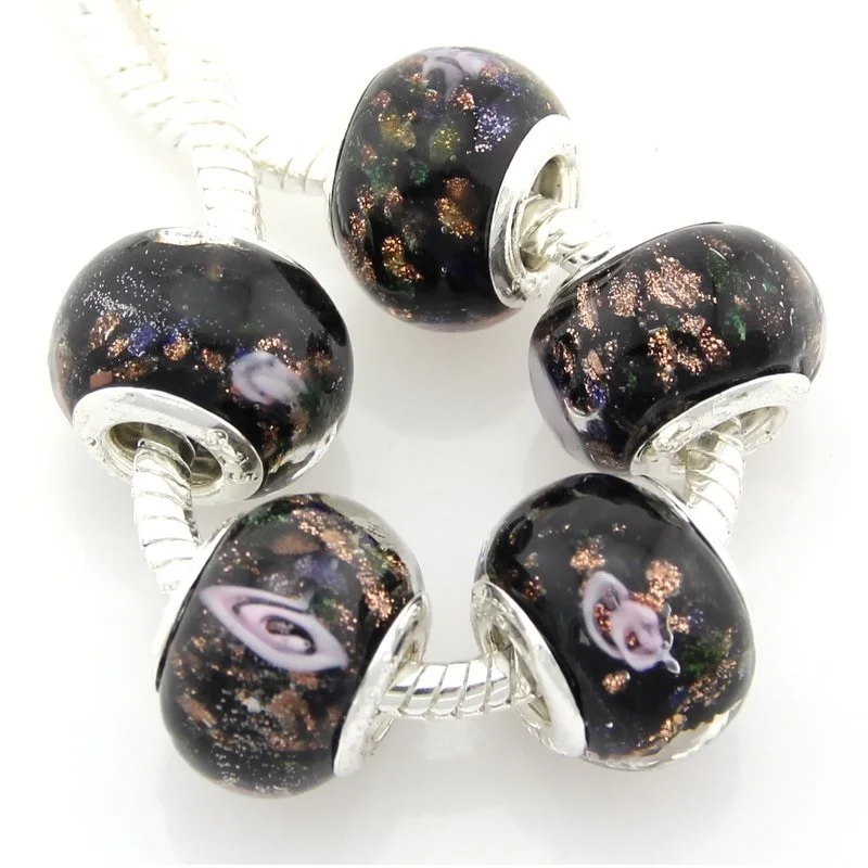 5pcs /Lot Fashion Murano Glass Lampwork Beads Big Hole Silver Colour Core For European Charm Bracelet Jewelry DIY G5