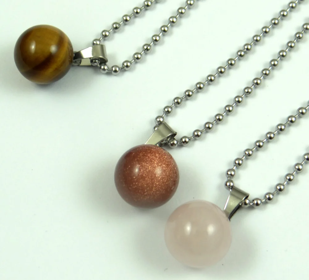 Natural Opal aventurine tiger eye lapis Quartz crystal stone Round Ball Pendant for diy Jewelry Making Necklace Accessories