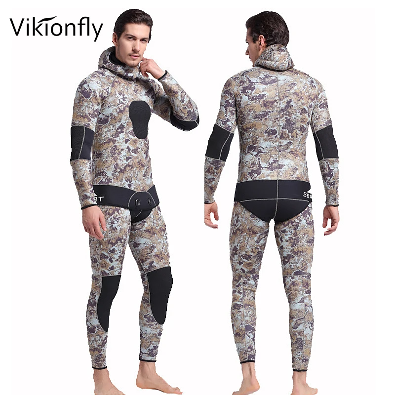 Vikionfly 5MM Neoprene Wetsuit Men Camouflage 2 Piece Jellyfish Protection Surfing Swimming Wear Wet Suit Spearfishing Clothes