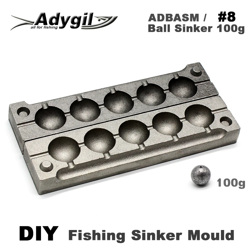 Adygil DIY Fishing Ball Sinker Mould ADBASM/#8 Ball Sinker 100g 5 Cavities